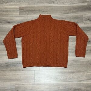 American Eagle Men's Medium Sweater Rust Orange Donegal Cable Knit Lambswool VTG